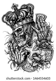 Complex Illustration Of Egypt Theme King Skull, Recommended For Band Merchandise