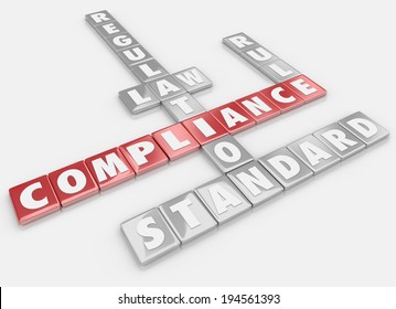 Compliance Words Spelled Letter Tiles Following Rules Laws Guidelines