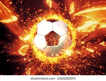 Composite background with explosion and fire effect on 3d rendering soccer ball