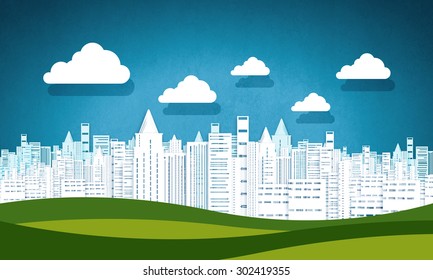 Composite Collage Modern City Landmarks Buildings Stock Illustration 