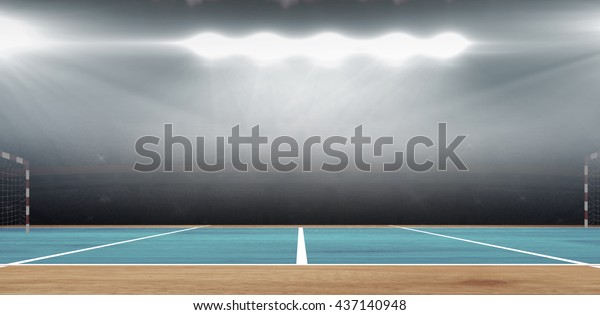 Composite\
image of a handball field in a sports\
hall