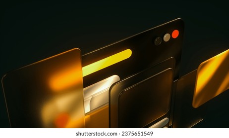 composition of 3D interface of an application or website in yellow and black