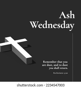 Composition of ash wednesday text over black and white cross. Ash wednesday, christianity, religion and tradition concept digitally generated image. - Powered by Shutterstock