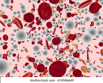 Composition of blood with components white and red cells and platelets. Medical and scientific concept. 3D Rendering.