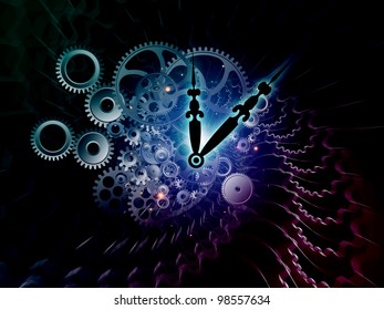 Composition of clock hands, gears and abstract design elements as a concept metaphor on subject of time, technological, engineering and industrial processes, deadlines, past, present and future - Shutterstock ID 98557634