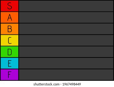 Composition of colourful tier list with black letters and black grid and background. sport or gaming tier list design template concept with copy space for entries, digitally generated image. - Powered by Shutterstock