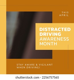 Composition of distracted driving awareness month text over blurred background. Distracted driving awareness month and celebration concept digitally generated image. - Powered by Shutterstock