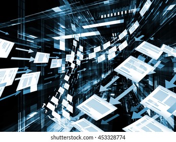 Composition Of Document Pages And Virtual Space Suitable As A Backdrop For The Projects On Office Work, Science, Technology And Information Processing