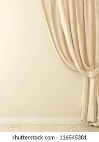 Composition Of The Elegant Beige Curtains Against A Beige Wall