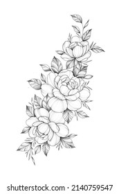 Composition of flowers. 3 peony. Tattoo sketch