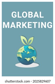 Composition of global marketing text and globe over blue background. cleaning business promotional communication digitally generated image.