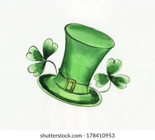 Composition Green Hat Irish Clover Leaves Stock Illustration 178410953 ...