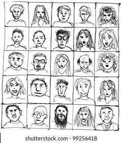 Composition of hand-drawn portraits