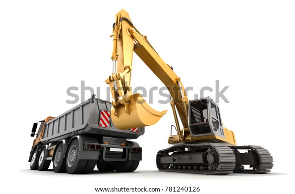 Composition Hydraulic Excavator Dump Truck Buckets Stock Illustration 781240126