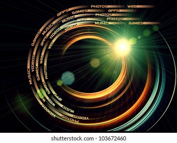 Composition of light trails, lights  and technological elements on the subject of science, computing and modern technologies