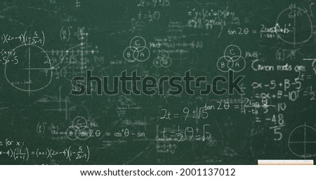 Composition of mathematical equations over green chalkboard. education, school and learning concept digitally generated image.