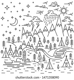 Seamless Pattern Lineart Elements Nature Travel Stock Vector (Royalty ...