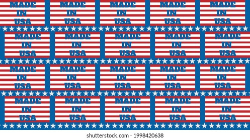Composition of text made in usa, on stars and stripes of american flag, repeated. patriotism, independence and manufacturing concept digitally generated image.