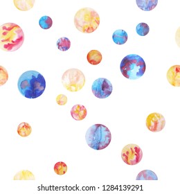 Composition of watercolor elements. Pattern of watercolor textured circles.