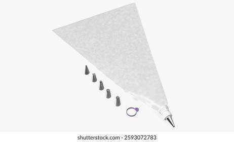 Comprehensive cake decorating set featuring a piping bag and various nozzles for intricate designs.