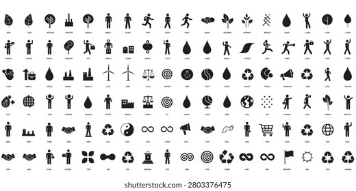comprehensive collection of simple flat icons representing environmental themes corporate endeavors and human interactions ideal for web design projects.