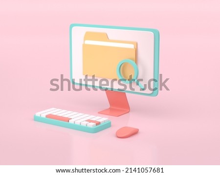 Computer with 3D explorer file icon. 3D render
