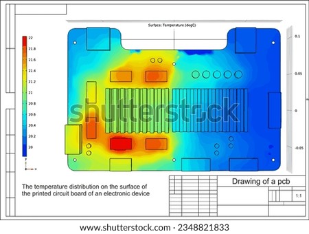 Computer 3d modeling of the temperature 
distribution 
on the surface of the printed circuit
board of an electronic device and its components. 
Thermal analysis.