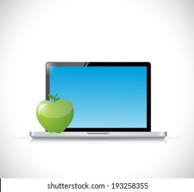 computer and apple illustration design over a white background