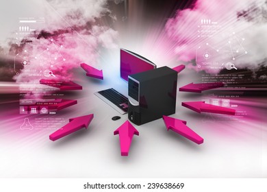 computer around the arrow mark