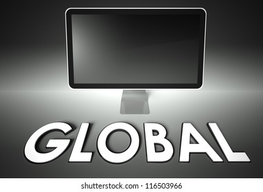 Computer blank screen with word Global, copyspace