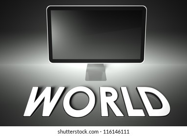 Computer blank screen with word World, copyspace