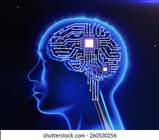 Computer Circuit Board In The Form Of The Human Brain 