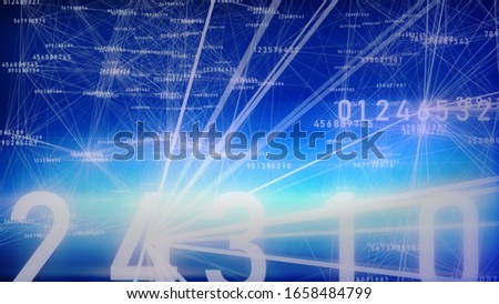 Computer cloud system concept. Digital numbers connected each other altogether on the blue background. 3d rendering.