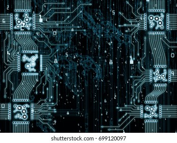 Computer Connection series. Design composed of CPU, motherboard traces and digital elements as a metaphor on the subject of  technology, equipment and computer hardware