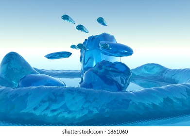 A Computer created  water splash with added drops.