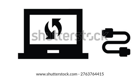 Computer Data Synchronization or Refresh Icon with Network Cable, vector illustration 