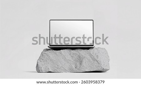 Computer Device Mockup on Stone Base, Minimalist Background, Digital Screen Mockup