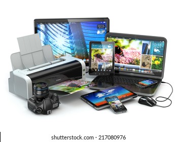 Computer devices  Mobile phone  laptop  printer  camera   tablet pc  3d