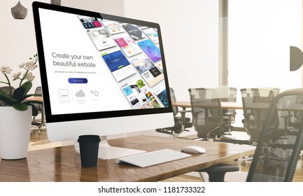 computer with digital website builder website screen at business office 3d rendering