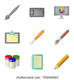 Computer drawing tools icons set. Cartoon set of 9 computer drawing tools  icons for web isolated on white background