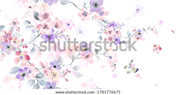 コンピューターで描いた花のイラスト 水彩の花 手動合成 大きいセットの水彩の色エレメント のイラスト素材