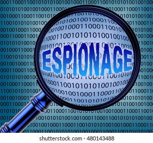 Computer Espionage Word On Magnifier Represents Digital Theft 3d Rendering