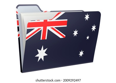 Computer Folder Icon With Australian Flag. 3D Rendering Isolated On White Background