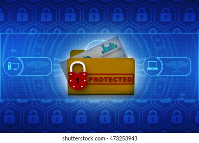 computer folder with padlock. 3D illustration