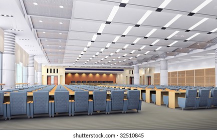 The Computer Generated 3d Image Of The Modern Conference Hall