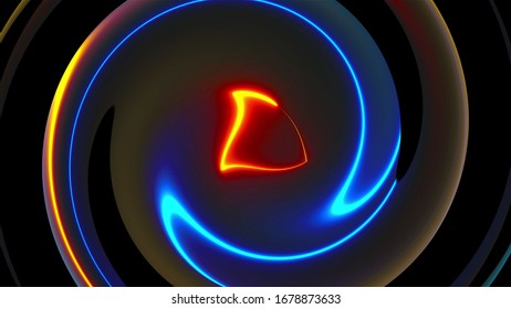 Computer Generated Background With Abstract Spiral. 3D Rendering Circular Merger Of Neon Color Lines.