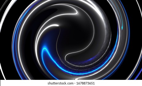 Computer Generated Background With Abstract Spiral. 3D Rendering Circular Merger Of Neon Color Lines.