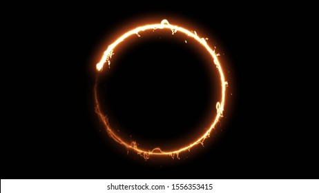 Computer Generated Fire Energy Ring On Black Background. 3d Rendering Of Abstract Fire Circle