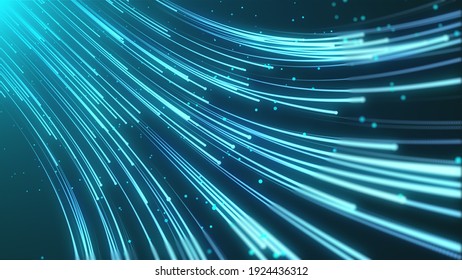 Computer Generated Futuristic Stream. Digital Data Flow, 3d Rendering Abstract Background From Light Lines