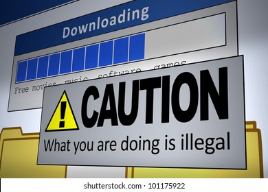 Computer Generated Image Of An Illegal Download Alert. Concept For Internet Piracy.